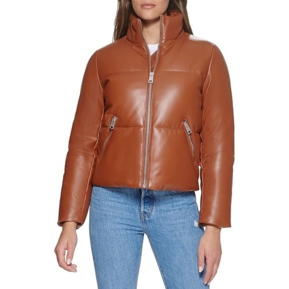 Levi Strauss & Co Faux Leather Puffer Jacket Brown Womens L